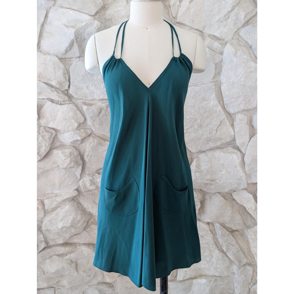2000s Green Silk Mini Halter Dress
